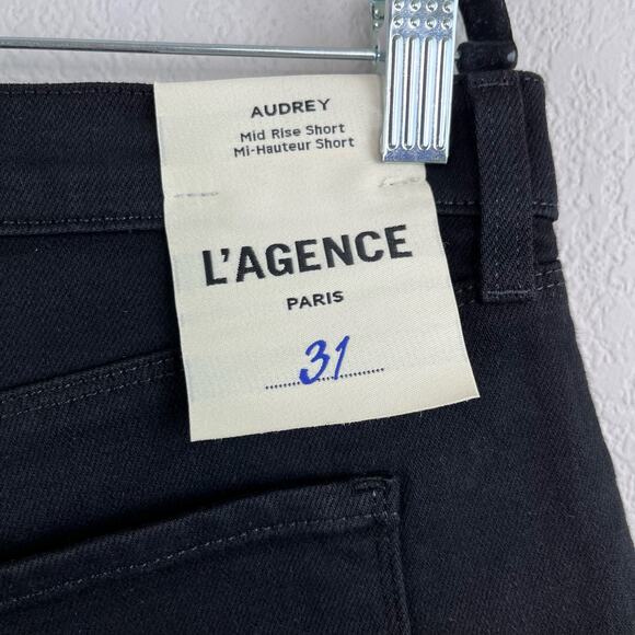 L’Agence Audrey Black Mid Rise Raw Hem Denim Jean Cutoff Shorts Size 31 NWT - Picture 10 of 15